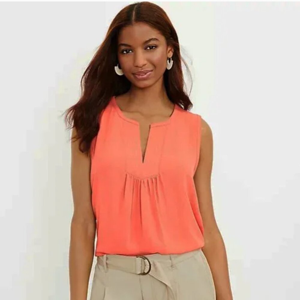 LOFT | Split Neck Mixed Media Shell - NWT